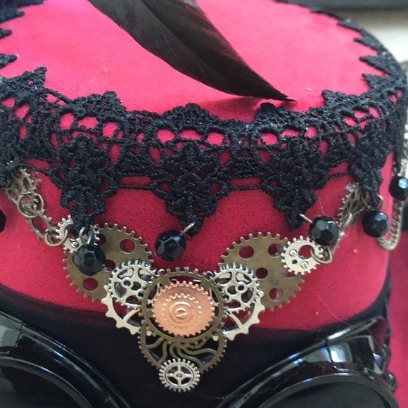 New! STEAMPUNK maroon with lace and glasses . main image 8